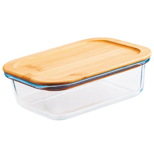 Контейнер стеклянный 1 л прямоугольный с бамбуковой крышкой, TM Appetite Контейнер стеклянный 1 л прямоугольный с бамбуковой крышкой, TM Appetite