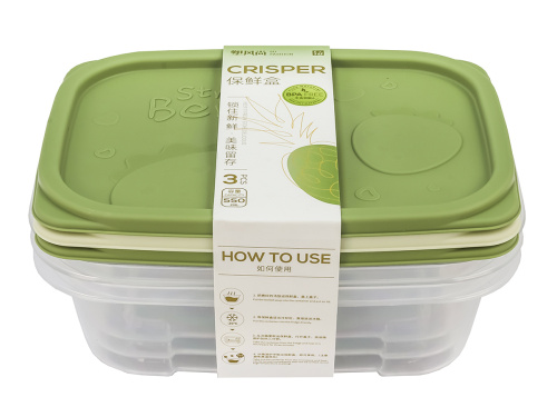 Набор из 3-х пищевых контейнеров с крышкой по 0.6 л, прямоугольные, Plover