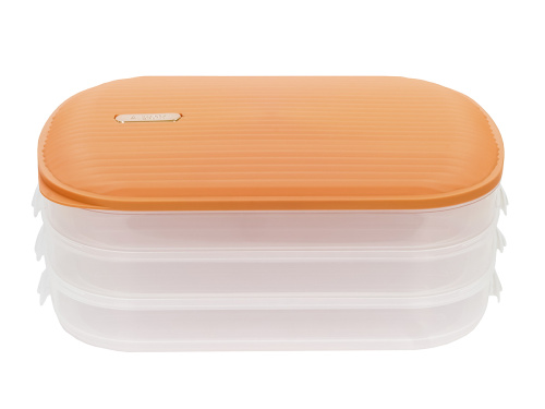 Контейнер с крышкой для хранения и заморозки продуктов на 3 секции, 32х22х13 см, оранжевый