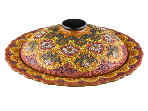 Блюдо с крышкой "Риштанская керамика", Точечная роспись, Ø 24 см
