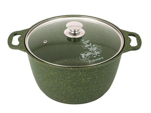 Кастрюля 6 л с антипригарным покрытием со стеклянной крышкой, Kukmara (Trendy style malachite), к61tsml