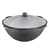 Казан чугунный DAVR METALL с крышкой, круглое дно, 10 л