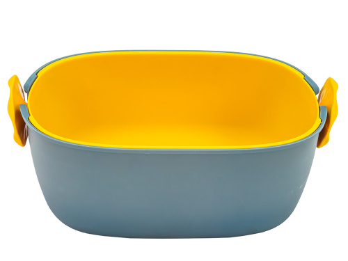 Дуршлаг с миской 2 в 1 овальный, пластиковый, 2.5 л, синий/желтый