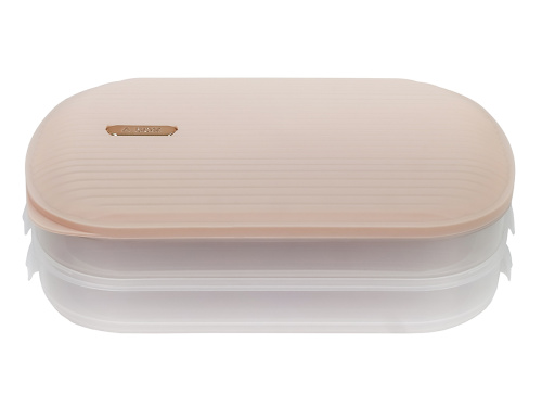 Контейнер с крышкой для хранения и заморозки продуктов на 2 секции, 32х22х9 см, розовый