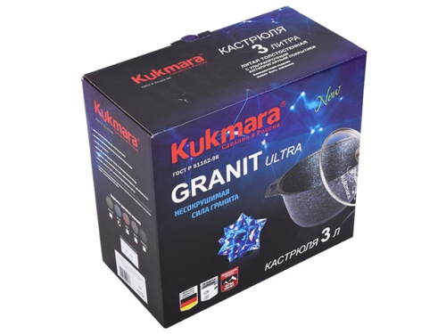 Кастрюля 3 л с антипригарным покрытием со стеклянной крышкой, Kukmara (Granit Ultra Original), кго32а