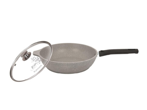 Сковорода 24 см с антипригарным покрытием со стеклянной крышкой со съемной ручкой, Kukmara (Светлый мрамор), смс24604а
