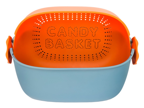 Дуршлаг с миской 2 в 1 овальный, пластиковый, 2.5 л, синий/оранжевый