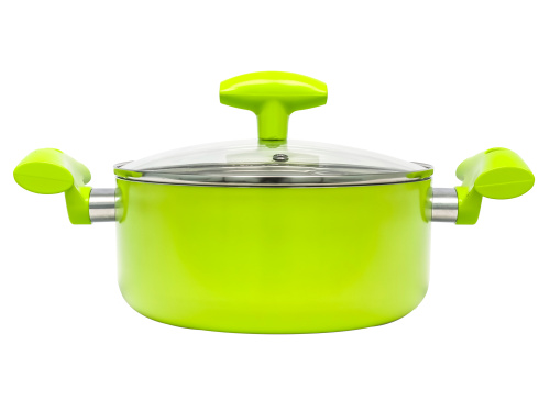 Кастрюля 2.4 л с антипригарным покрытием со стеклянной крышкой 20 см, Lime, PLOVER