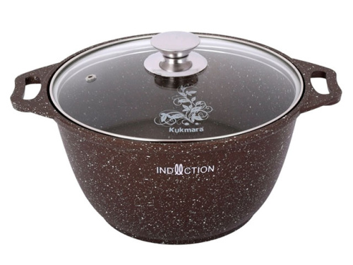 Кастрюля 3 л с антипригарным покрытием со стеклянной крышкой, Kukmara (Marble Induction Кофейный мрамор), кмки32а