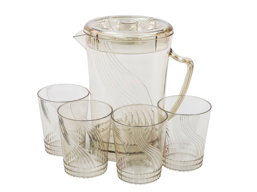 Кувшин с крышкой 1.5 л со стаканами 4 шт  по 300 мл, пластик, серый