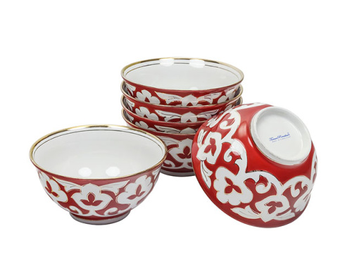 Коса Красная Пахта, Turon Porcelain, с золотом, Ø 13.8 см, в наборе 6 шт