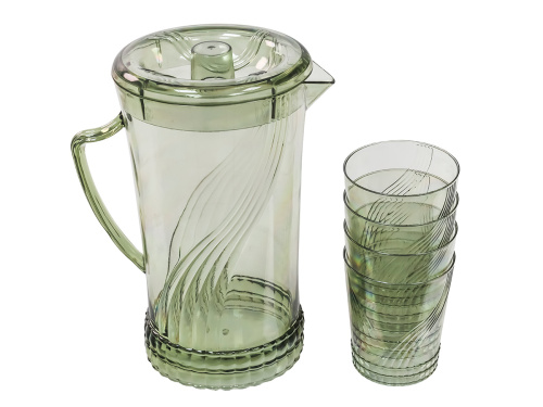 Кувшин с крышкой 2 л со стаканами 4 шт  по 300 мл, пластик, зеленый