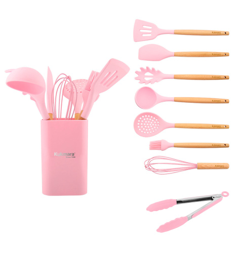 Набор кухонных принадлежностей с подставкой силикон. (9 предм.), PinkKukmara, kuk-04/09011301