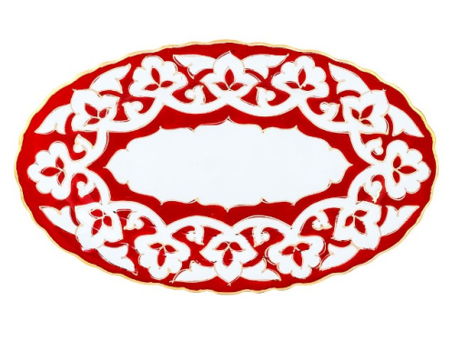 Тарелка овальная Красная Пахта, Turon Porcelain, с золотом, Ø 23 см