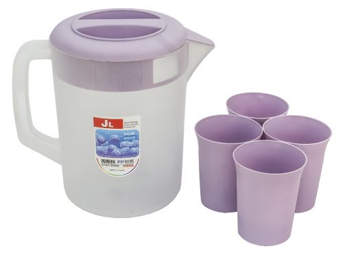 Кувшин с крышкой-фильтром 2.5 л со стаканами 4 шт  по 300 мл, пластик, фиолетовый