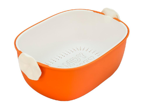 Дуршлаг с миской 2 в 1 овальный, пластиковый, 2.5 л, оранжевый/белый