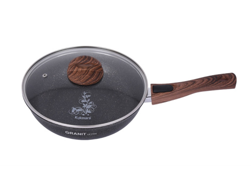 Сковорода 26 см с антипригарным покрытием со стеклянной крышкой, со съемной ручкой, Kukmara (Granit Ultra Original), сго263а