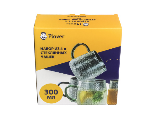 Набор стеклянных чашек 300 мл, PLOVER, 4 штуки