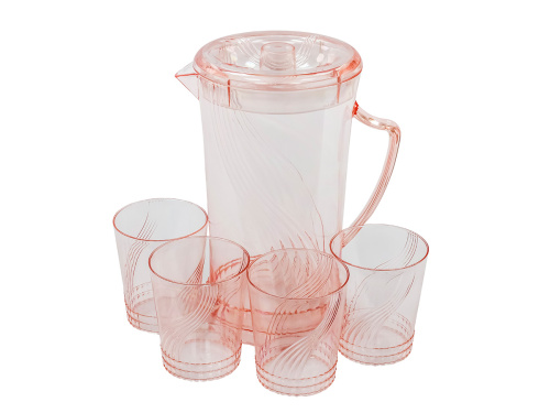 Кувшин с крышкой 2 л со стаканами 4 шт  по 300 мл, пластик, красный