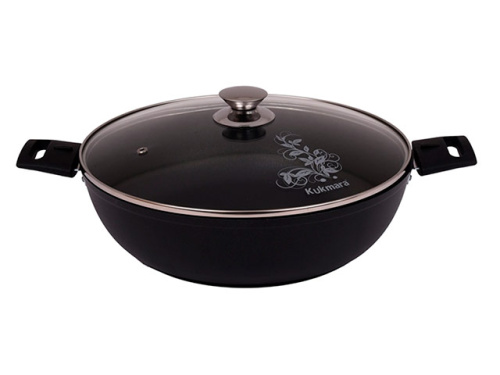 Сотейник 5.7 л со стеклянной крышкой 32 см, Kukmara (Темный мрамор), смт3281а