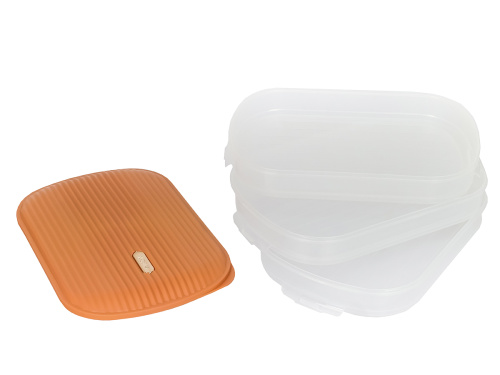 Контейнер с крышкой для хранения и заморозки продуктов на 3 секции, 32х22х13 см, оранжевый