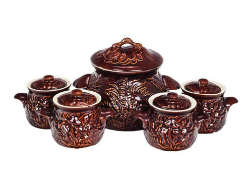 Набор супник 3 л + 4 горшка 0.6 л "Славянская Керамика", Гриб