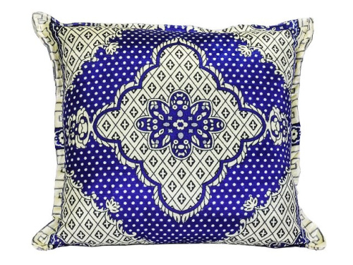 Подушка бархатная (синяя с бежевой вышивкой) 50x50