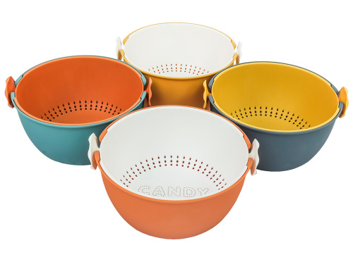 Дуршлаг с миской 2 в 1 круглый, пластиковый, 2 л, синий/желтый