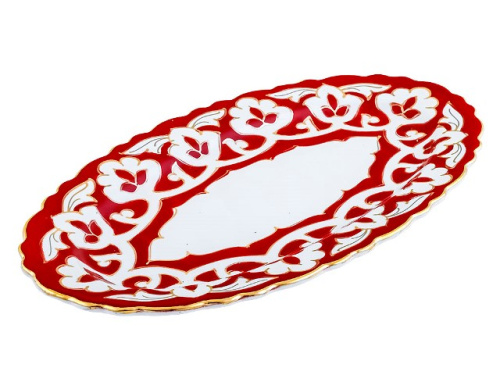 Тарелка овальная Красная Пахта, Turon Porcelain, с золотом, Ø 29 см