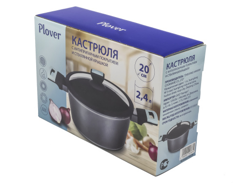 Кастрюля с антипригарным покрытием со стеклянной крышкой PLOVER, 20 см