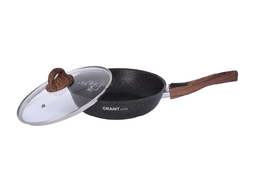 Сковорода 26 см с антипригарным покрытием со стеклянной крышкой, со съемной ручкой, Kukmara (Granit Ultra Original), сго263а