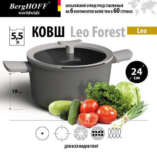 Кастрюля со стеклянной крышкой BergHOFF Leo, 5.5 л