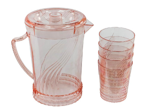 Кувшин с крышкой 1.5 л со стаканами 4 шт  по 300 мл, пластик, красный