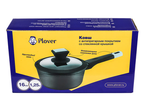 Ковш с антипригарным покрытием со стеклянной крышкой PLOVER, 16 см Ковш с антипригарным покрытием со стеклянной крышкой PLOVER, 16 см