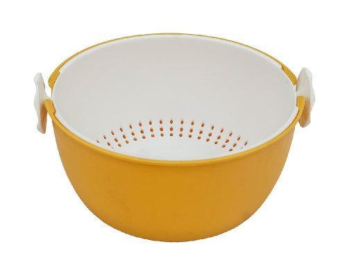 Дуршлаг с миской 2 в 1 круглый, пластиковый, 2 л, желтый/белый